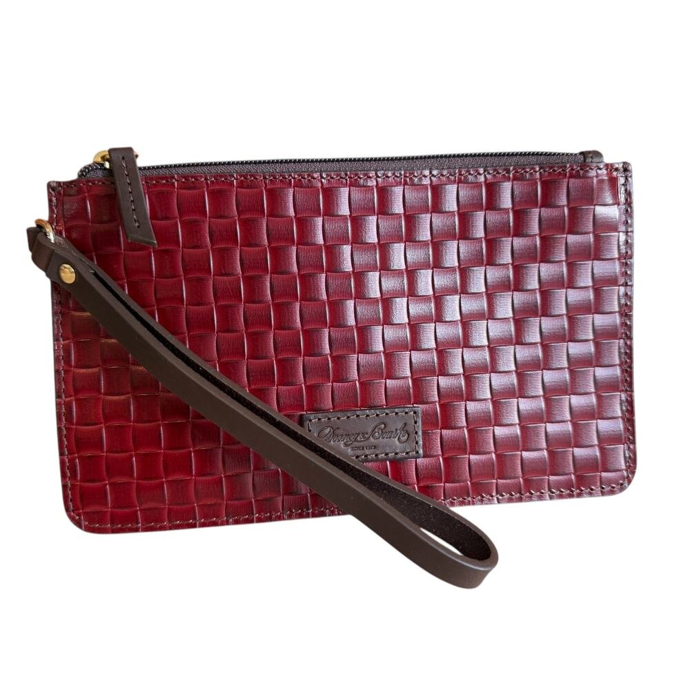 Dooney & Bourke Basketweave Wristlet Bag Burgundy Leather
